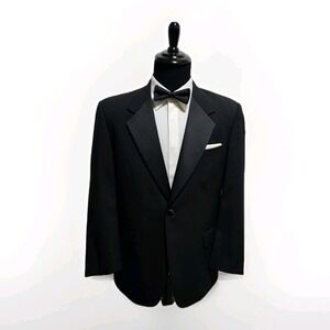 Vtg Tallia Uomo Tuxedo Suit Mens 42S Wool Pants 32x29 Satin Wide Notch Wedding